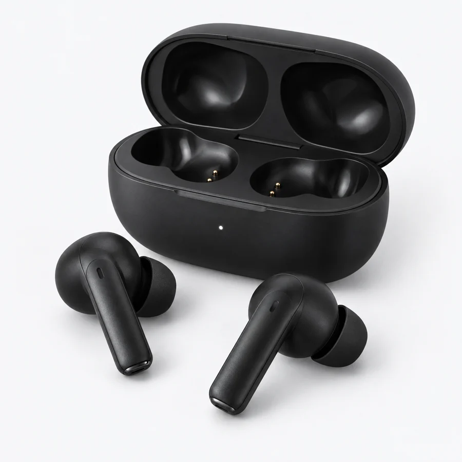 Black True Wireless Earbuds Pro with charging case